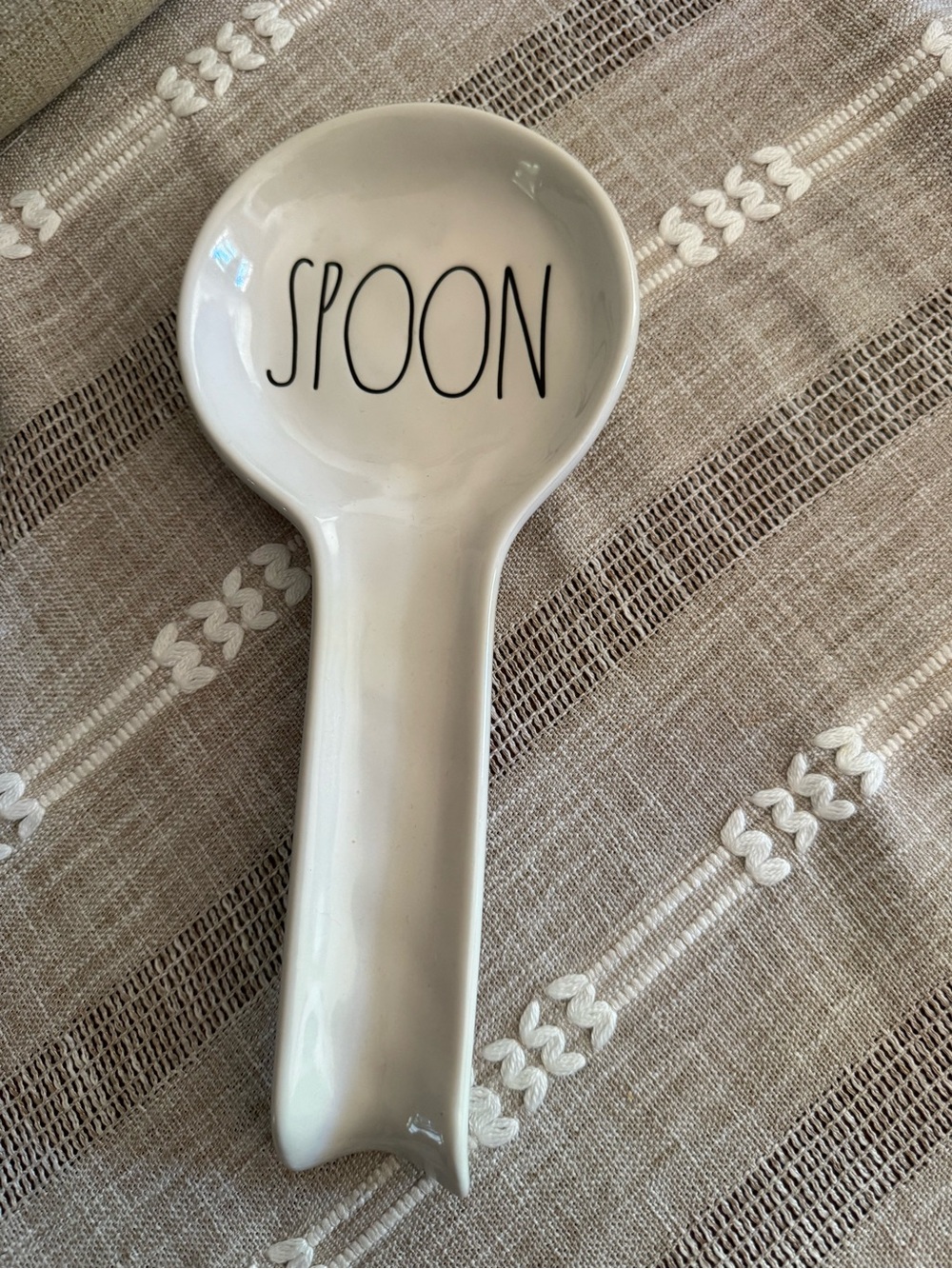 Rae Dunn White Ceramic Spoon Rest with Black Lettering